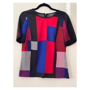 Vince Camuto S | Short Sleeve Color Block Satin Top
